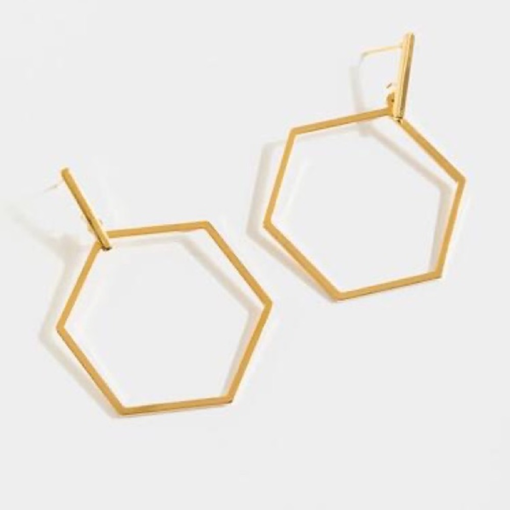 Zoey Hexagon Gold Drop Earrings - Picture 1 of 7